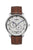 Bracelet de montre pour homme avec bracelet en cuir marron, boîtier argenté et cadran blanc