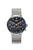 Damenuhr mit silbernem Metallarmband, blaues Zifferblatt, Chrono-Zähler und Mondphase