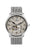 Herrenuhr mit beigem Zifferblatt, offenem Herz, silbernem Gehäuse und Metallarmband.