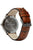 Zeppelin Herrenuhr-Rückseite mit silbernem Metallgehäuse und braunem Lederarmband