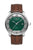 Herrenuhr mit grünem Zifferblatt, Lederarmband und silbernem Gehäuse
