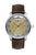 Damenuhr mit braunem Lederband und beigem Zifferblatt mit blauen Markierungen