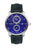 Herrenuhr mit blauem Zifferblatt und schwarzem Lederarmband, silbernes Edelstahlgehäuse.