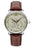 Herrenuhr mit silbernem Edelstahlgehäuse, beigem Zifferblatt und braunem Lederarmband