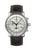 Herrenarmbanduhr mit dunkelbraunem Lederband, silbernem Zifferblatt und Chronographen