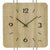 Wanduhr mit Holzoptik, quadratischem Zifferblatt und schwarzen Zeigern, AMS-Logo