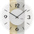 Nahaufnahme Wanduhr: facettierte Mineralglas-Optik, weißes Zifferblatt, schwarze Zeiger