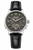 Herrenuhr mit schwarzem Lederarmband, schwarzem Zifferblatt und Skelettwerk