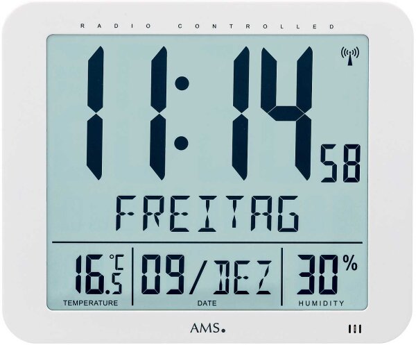 Horloge murale moderne station météo en plastique - AMS Modèle: 5886
