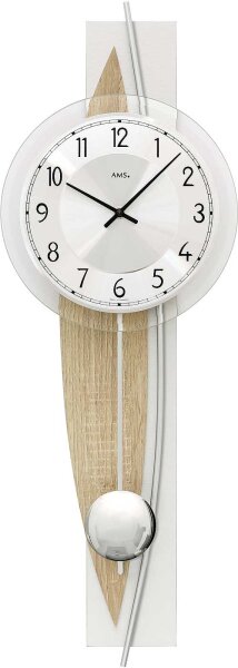 Horloge à pendule moderne verre minéral, bois, aluminium - AMS Modèle: 7455