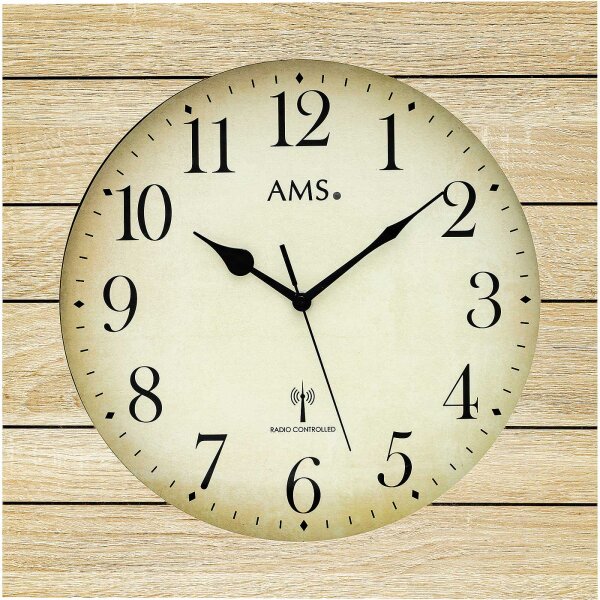 Horloge murale radio-pilotée classique 34 cm x 34 cm x 5 cm - AMS Modèle: 5551