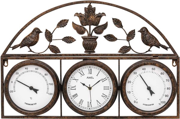 Horloge murale radio-pilotée boîtier métal finition antique - AMS Modèle: 5967