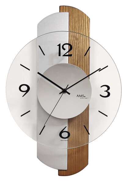 Horloge à quartz murale moderne 27 x 42 x 6 cm - AMS Modèle: 9211
