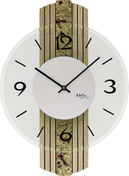 Horloge murale moderne avec incrustation de foin alpin - AMS Modèle: 9674
