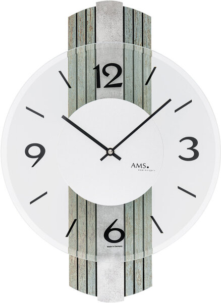Horloge murale moderne avec finition argent vieilli - AMS Modèle: 9677