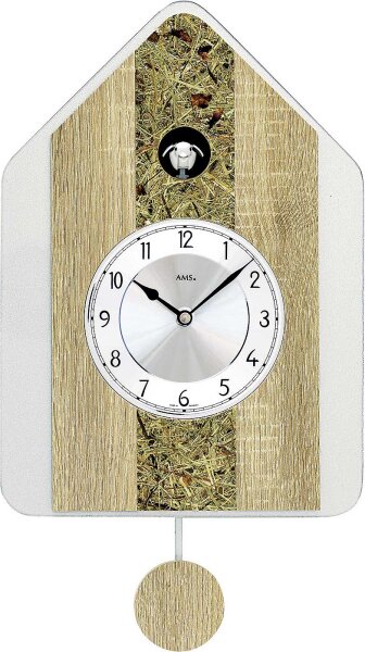 Horloge à coucou moderne avec incrustation de foin alpin - AMS Modèle: 7498