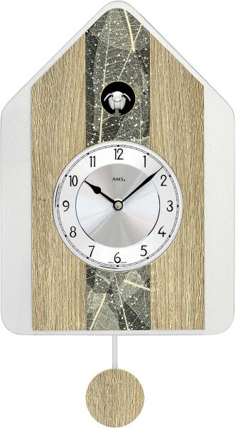 Horloge à coucou moderne avec incrustation de feuilles naturelles - AMS Modèle: 7499