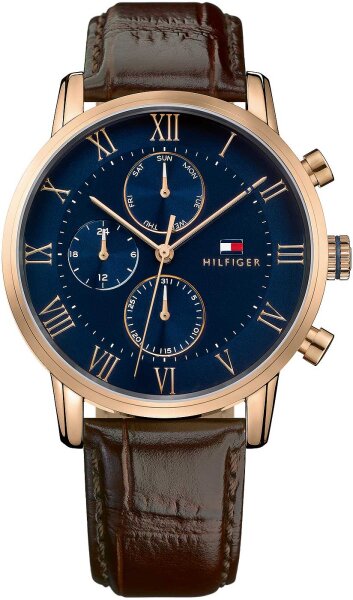 Montre homme avec bracelet en cuir marron façon croco - Tommy Hilfiger modèle: 1791399