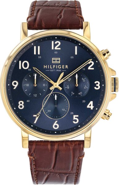 Montre homme avec bracelet en cuir marron façon croco - Tommy Hilfiger modèle: 1710380