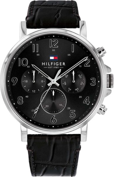 Montre homme avec bracelet en cuir noir façon croco - Tommy Hilfiger modèle: 1710381