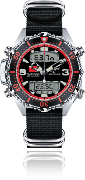 Chirs Benz CB-D200X-R-NBS Montre homme de plongée - Série: Depthmeter Digital 200 M