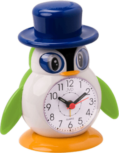 Réveil enfant, pingouin avec chapeau, bleu, hauteur 11 cm - JVD modèle: SR52.6
