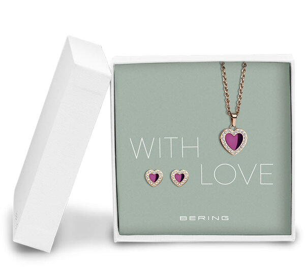 Collier avec pendentif cœur et boucles d’oreilles cœur - Bering Jewelry modèle: 428-712-Purple