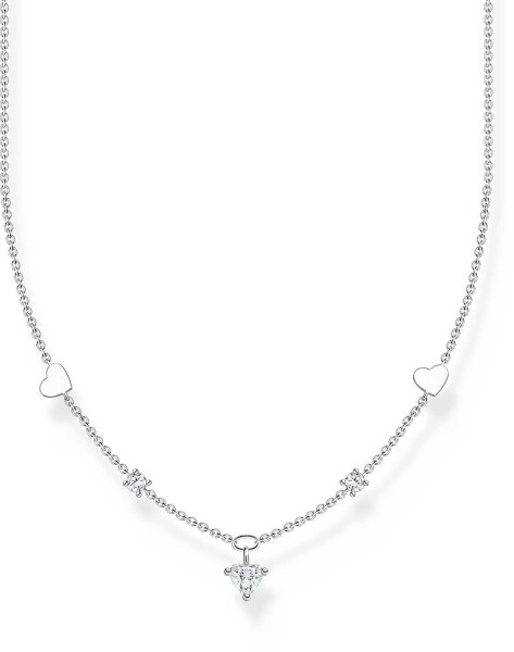 Collier avec cœurs et petites pierres blanches - argent sterling 925