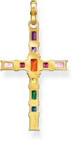 Pendentif croix avec pierres colorées - plaqué or jaune 750