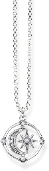 Collier lune-étoile-boussole - argent sterling 925, noirci