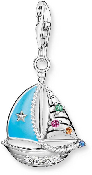 Charm pendentif bateau à voile 3D avec pierres colorées - argent sterling 925