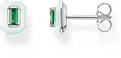 Puces d’oreilles avec pierre verte en 3D - argent sterling 925