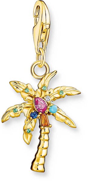 Charm pendentif palmier 3D coloré - plaqué or jaune 750