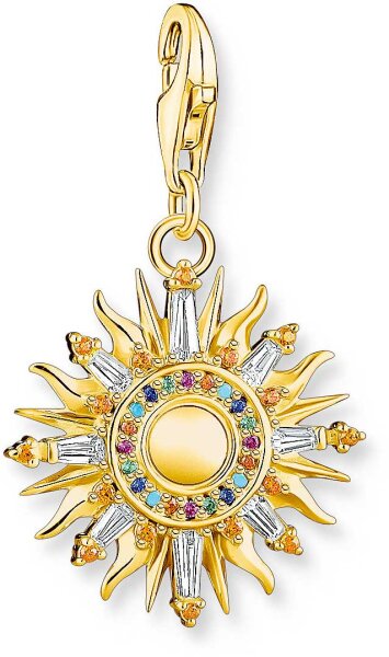 Charm pendentif soleil 3D coloré - plaqué or jaune 750
