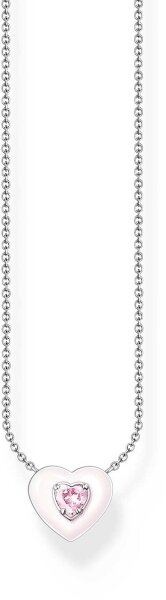 Collier avec pendentif cœur 3D et pierre rose - argent sterling 925