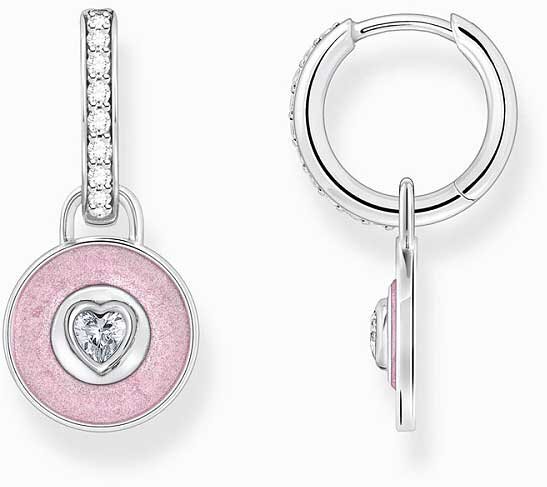 Créoles serties de pierres avec pendentif rose et petit cœur en pierre - Thomas Sabo modèle: CR723-691-9