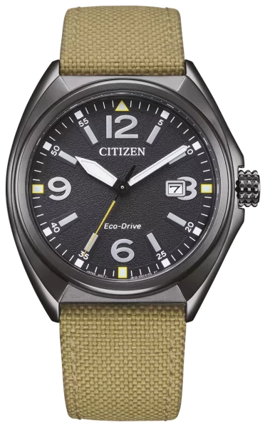 Citizen montre homme modèle: AW1575-08E avec mouvement Eco-Drive, cadran noir et bracelet textile