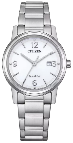 Citizen montre femme modèle: EW2720-57A avec cadran blanc, boîtier couleur argentée et bracelet en acier inoxydable