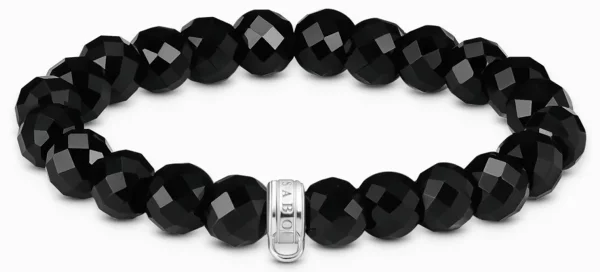 Thomas Sabo Bead-Armband Modell: X0292-023-11-L17 aus facettierten, ovalen Obsidian-Beads und ringförmiger Öse für Charms