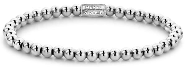 Bracelet en pierres naturelles dhématite de 4 mm couleur argent avec fermoir en acier inoxydable - Modèle Rebel&Rose : RR-40040-S-S