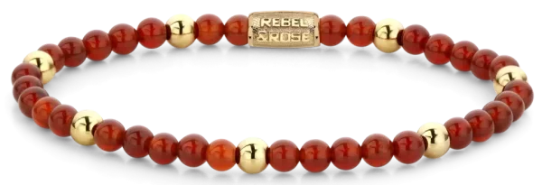 Bracelet en pierres précieuses rouges et dorées avec fermoir en acier inoxydable - Modèle Rebel&Rose: RR-40044-G-M