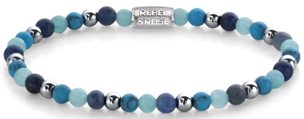 Bracelet en pierres précieuses dans des nuances de bleu et fermoir en acier inoxydable - Modèle Rebel&Rose: RR-40054-S-S