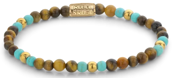 Bracelet en pierres précieuses de différentes couleurs avec fermoir en acier inoxydable - Modèle Rebel&Rose: RR-40063-G-S