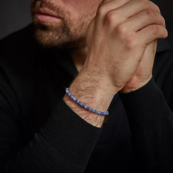 Bracelet en pierres précieuses en forme de disques dans les tons de bleu avec fermoir en acier inoxydable - Modèle Rebel&Rose : RR-40080-S-M