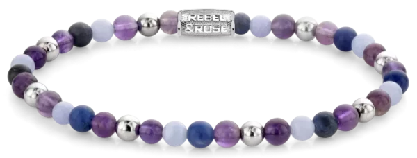 Bracelet en pierres précieuses dans un mélange de violet et dargent avec fermoir en acier inoxydable - Modèle Rebel&Rose : RR-40102-S-S