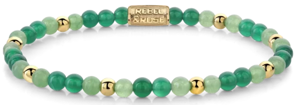 Bracelet en aventurine verte de 4 mm et en pierres précieuses de mousse dachat avec fermoir en acier inoxydable - Modèle Rebel&Rose: RR-40122-G-S