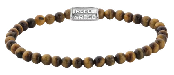 Bracelet en œil de tigre de 4 mm avec fermoir en acier inoxydable - Modèle Rebel&Rose: RR-40125-S-M