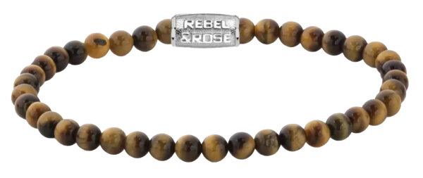 Bracelet en œil de tigre de 4 mm avec fermoir en acier inoxydable - Modèle Rebel&Rose: RR-40125-S-S.