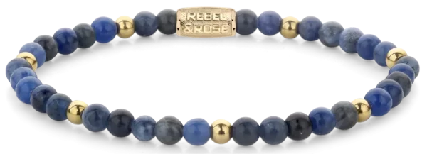 Bracelet en pierres de sodalite bleue de 4 mm avec fermoir en acier inoxydable - Modèle Rebel&Rose: RR-40129-G-S