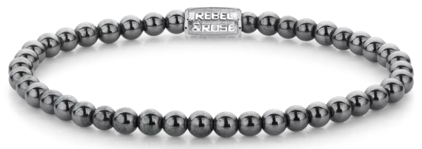 Bracelet en pierres précieuses dhématite de 4 mm avec fermoir en acier inoxydable - Modèle Rebel&Rose: RR-40131-S-L